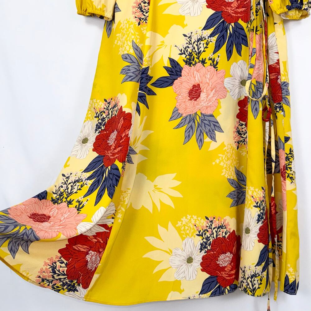 Eliza J Floral Faux Wrap Midi Dress Women's 12 Yellow Multicolored - Picture 5 of 16